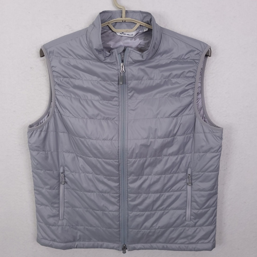 Peter Millar Gale Quilted Vest Mens XL Gray Full Zip Insulated Golf MS20EZ15